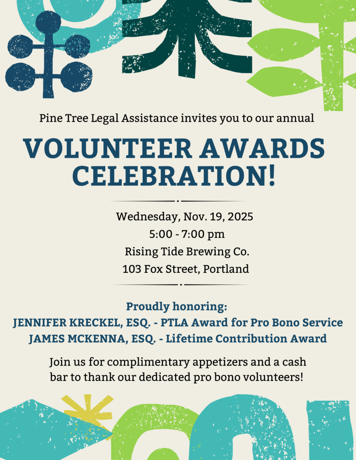 A poster for PTLA's 2025 Volunteer Celebration event.